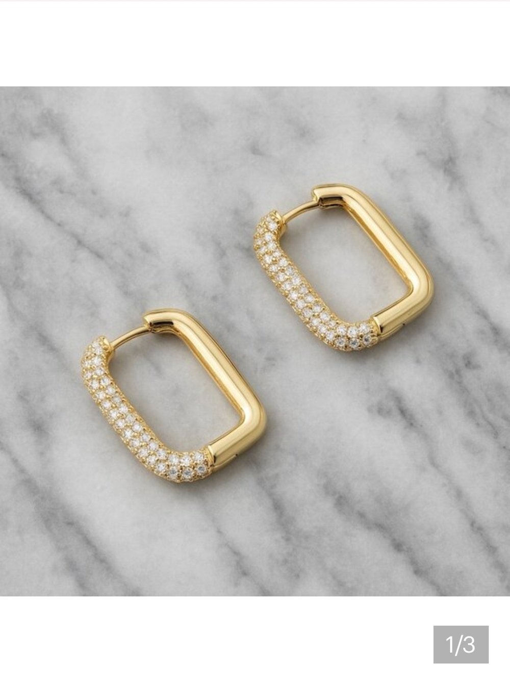 Gold Pave Rectangular Hoop Earrings ✨ Aveline Pavé Hoop Earrings – Gold Tone - Picture 3 of 3